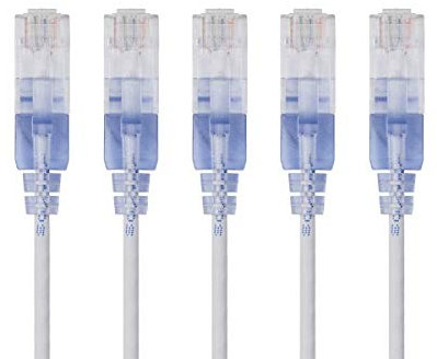Monoprice Cat6A Ethernet Patch Cable - Snagless RJ45, 550Mhz, 10G, UTP, Pure Bare Copper Wire, 30AWG, 5-Pack, 2 Feet, White - SlimRun Series