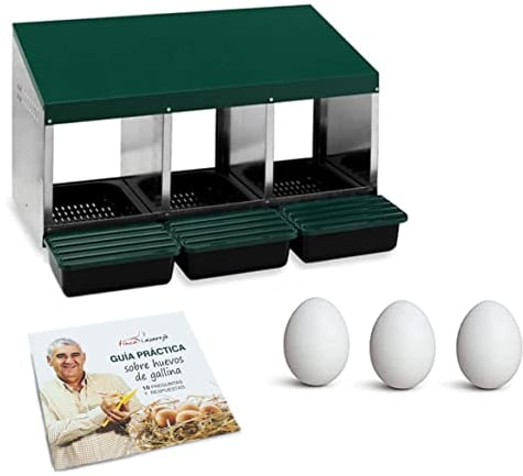 FINCA CASAREJO Nido per galline 3 Scomparti + 3 Uova Finte e Guida Pratica Sulle Uova di Galline
