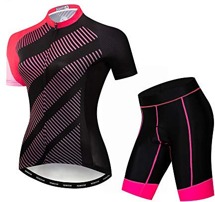 Radtrikot-Set für Damen, Mountainbike, 3D-Gel-Pad, Shorts, Pink, L