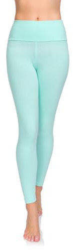 SOFTSAIL Leggings 95% Cotton Womens Leggings High Waist Leggings Full Length Ladies High Waisted Leggings Tummy Control Lady Legging Stretchy Pants Free Time Relax Walking Mint, 18