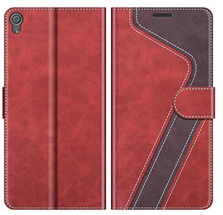 MOBESV Hülle für Sony Xperia XA Handyhülle, Lederhülle mit Kartenfach, Klapphülle mit Ständer, Flip Case Handytasche Schutzhülle, Rot