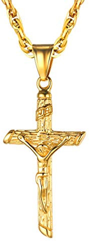 Suplight Gold Plated Catholic Crucifix Necklace for Men Women Religious Jewellery Jesus Christ Cross Pendant Necklace Gold Cruz End Jesus