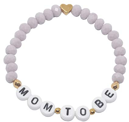 Selfmade Jewelry Armband Damen Mom To Be Roségold Elastisches Perlen-Armkettchen Schwangerschaft Handgemacht Inkl. Geschenk-Verpackung (Lila - Herz)
