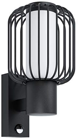 EGLO Außen Wandlampe Ravello, 1 flammige Außenleuchte mit Bewegungsmelder und Licht-Sensor, Wandleuchte aus verzinktem Stahl in Schwarz und Kunststoff in Weiß, Außenlampe mit E27 Fassung, IP44