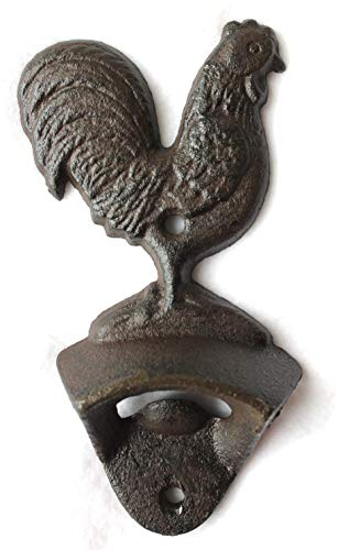 Wand Flaschenöffner Gußeisen Huhn 14 cm Rostfarben Hahn Gartendeko