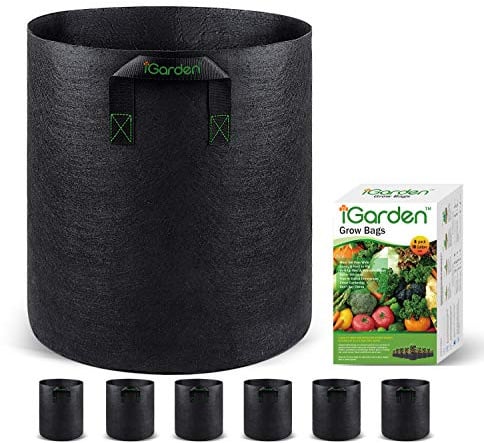 iGarden Grow Bags Tall, 10 Gallon Grow Pots 6 Pack with Handles, Heavy Duty 320G Thickened Nonwoven Fabric Plant Bag for Vegetables, Black
