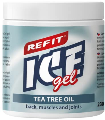 Refit Ice gel Tea Tree Oil 230 ml - Extra Schmerzgel - Angenehmer Duft von Menthol, Eukalyptus und Teebaumöl, Kühlende Gel, Traditionelle Massageschmierung nach körperlicher Anstrengung, Regeneration