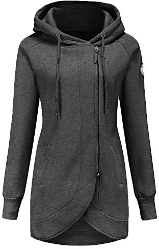 ELFIN Damen Jacken Sweatjacket Damen Sweatjacke mit Kapuze Dunkelgrau (Dark Grey) M