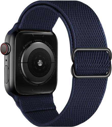 Stretchy Elastische verstellbare Bänder Kompatibel mit Apple Watch 7 45 mm 42 mm 44 mm, Nylon Solo Loop Geflochtene Dehnungen Sport Frauen Männer Armband für iWatch SE,Midnight Blue