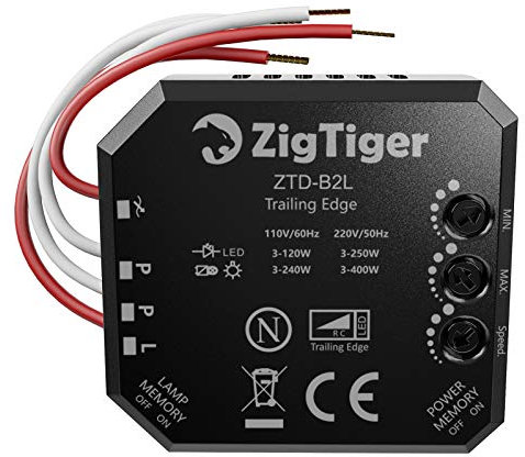 Zigtiger dimmer für led lampen ohne N-Anschluss, led dimmer trailing edge geeignet für LED 5-250W, HAL/INC 10-300W, Hinterkante, schwarz