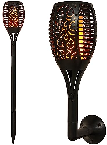 VOLTRONIC Solar Gartenfackel 51 LEDs, innen und außen, IP44, Wandhalterung, Erdspieß, Setwahl, 2er Set