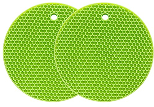 Silicone Trivets Mat Multi-Purpose Drying Trivet Mat Heat Resistant to 464°F, Pot Holder, Waterproof, (Set of 2) Non Slip, Flexible, Durable, Dishwasher Safe (Green)