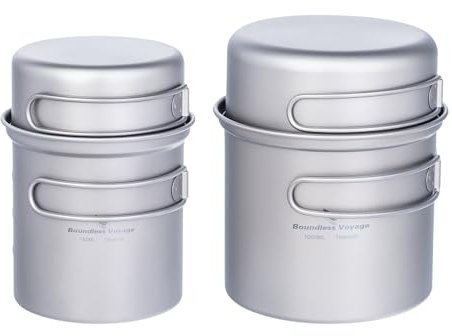 iBasingo Titan Töpf Pfanne Set Camping KochgeschirrLeichte Outdoor Schüssel Set Koch Mess Kit mit Klappgriff Küchen Utensilien für den Außenbereich für 1-2 Personen 2 Stücke/Set Ti2039C