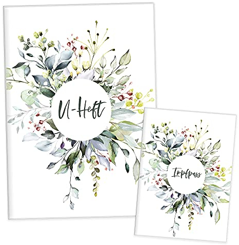 HIMMEL.HERZ.PAPIER® U-Heft-Hülle inkl. Impfpass Hülle - 3- teiliges Set - Hochwertige Hülle für Untersuchungsheft und Impfpass deines Kindes - Grün