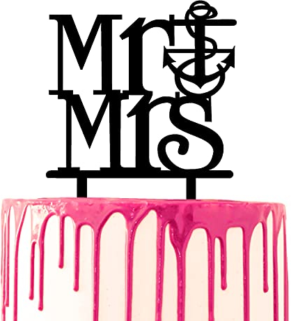 CARISPIBET Wedding cake topper with the script Mr & Mrs and an anchor thematic cake decorative ocean's side beach wedding boat party acrylic silhouette