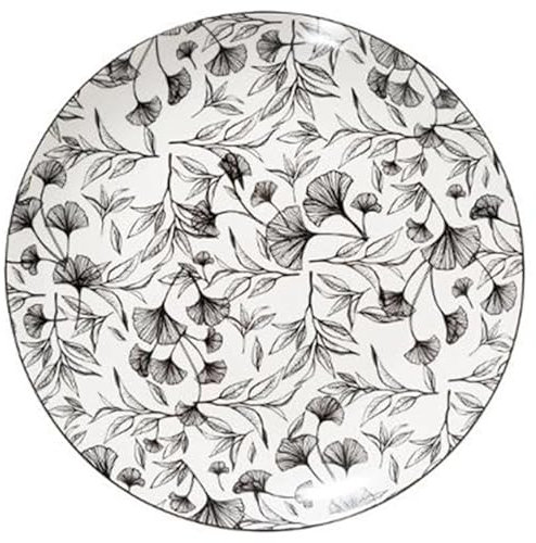 Secret de Gourmet - Lot de 6 Assiettes Plates Noir 27cm Rondes avec Motifs Floraux en Porcelaine Lavable au Lave-Vaisselle & Micro-Ondes