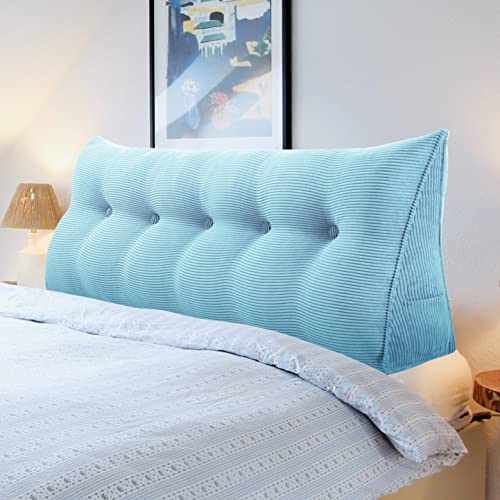 VERCART Rückenkissen Keilkissen Rückenlehne Kissen für Bett Sofa Kopfteil Gepolstert Bettkissen Wandkissen Sofakissen Groß Rueckenkissen Couchkissen Dekokissen Kordsamt Azurblau 140cm