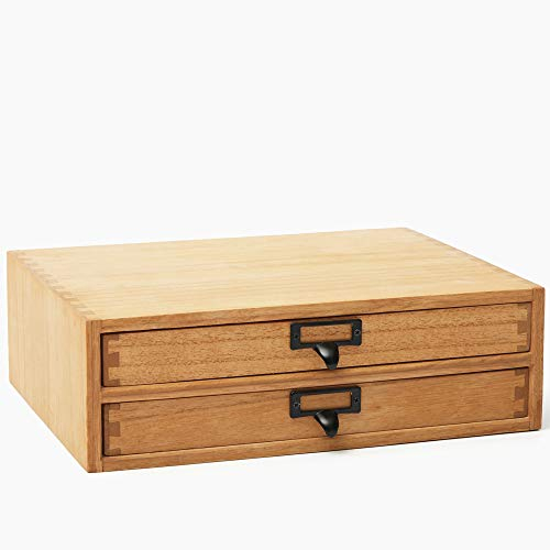 KIRIGEN Bürokommode aus Holz mit 2 Schubladen, flache Ausführung – Desktop-Dateiorganisation für Maschinendruckerständer, natürliche Farbe