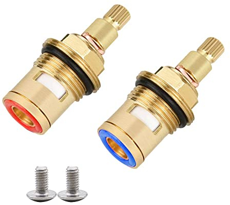 YPLonon Paire de Tete A Disques Ceramique 1/2 Cartouche Céramique de Rechange Universelles pour Robinet en Laiton 20 Crans x 50mm pour Cuisine Salle de Douche Vannes (Chaud et Froid)