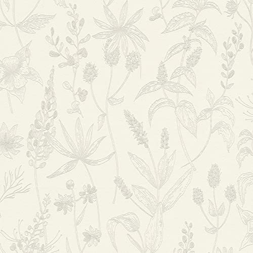 Blätter- Palmen-Tapete Vlies Designertapete Beige Tapete für Babyzimmer Badezimmer | Beige / Crème Weiß | 10,05 x 0,53 m