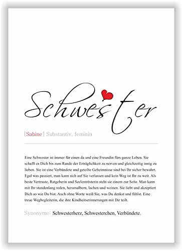 Kunstdruck Synonym Definition Schwester Geburtstagsgeschenk Geschenk Geschwister Poster Schwesterherz Deko Bild Geburtstag - personalisiert mit Name von Schwester