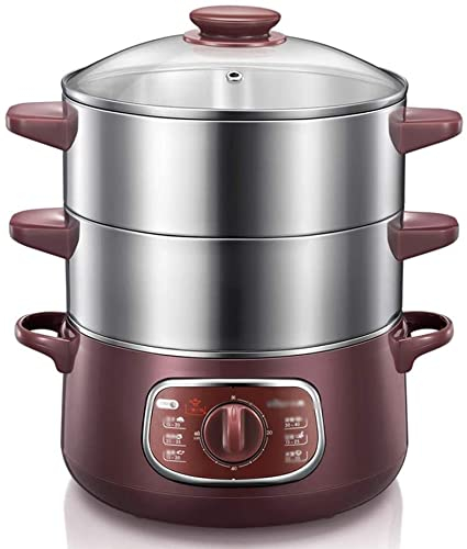 ZHDBD Freidora de Aire, vaporera eléctrica de Acero Inoxidable de Doble Capa para Alimentos, vaporera eléctrica automática de 8L, Olla Caliente con Temporizador Giratorio de 90 Minutos