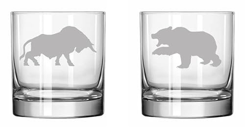 Set mit 2 Gläsern, 325 ml, Whiskey, altmodisches Glas, Bullenbär, Börsenmarkt