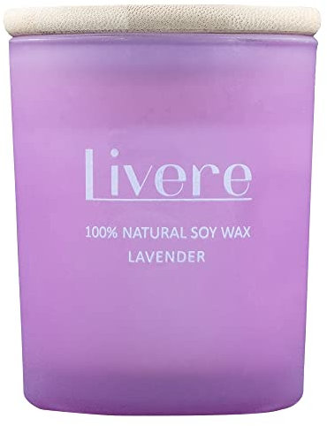 Livere Duftkerze im Glas, Lavendel, 1 Stück, 26 Std. Brenndauer, 100% Sojawachs, Höhe 9 cm/Ø 7 cm