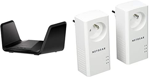 Netgear Routeur WiFi 6 Nighthawk AX8 Tri-Bandes 8 Flux (RAX70) – Vitesse WiFi 6 AX6600| Couverture jusqu'à 175 m² & PLP1000-100FRS Pack de 2 Prises CPL 1000 Mbps avec Prise Filtrée, et 1Port Ethernet