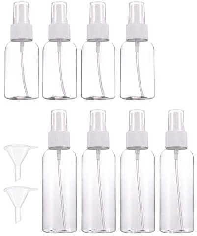 NA 8 Piezas Botellas de Viaje de Plástico, Botella Vacía de Spray Botes Spray Transparente Atomizador de Viaje Dispensador Envases Recargables con 2 Embudos, para Agua, Desinfectantes, 50ml+100ml