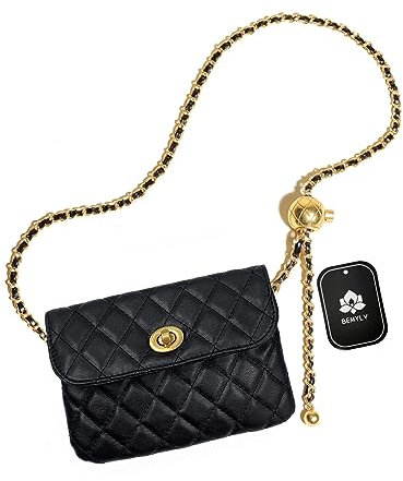 BEMYLV Leder Kette Gürtel Tasche für Frauen Crossbody Taille Geldbörse Fanny Pack Mode Mini Handtasche Abnehmbare, Schwarz (klein), Big Purse (47in Chain), Kette Gürtel Geldbörse