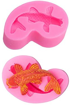 Lot de 2 moules en silicone 3D en forme de poisson koï pour décoration de gâteaux, cupcakes, sucre (rose)