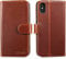 LENSUN Case for iPhone X and iPhone XS, Genuine Leather Wallet Phone Flip Cover [RFID Blocking] with Card Holder and Magnetic Closure Compatible with iPhone X/XS - Dark Brown