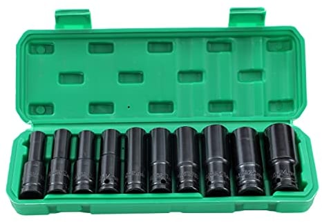 KATSU 1/2 Llaves de Vaso Impacto 10 Piezas 8mm-24mm Métrica Juego de Llaves de Vaso de Impacto Profundo, Herramienta de Mecánica Reparación Camiones Tractores (Budget)