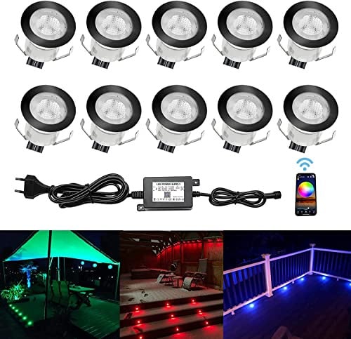 QACA Led Spot Mini Exterieur encastrable,Luminaire encastré 30mm IP 67 Eclairage Escalier Spot Exterieur Led Encastrable DC 12V 0.6W pour Patio Piscine Paysage (rgb wifi(noir), 10 kit)