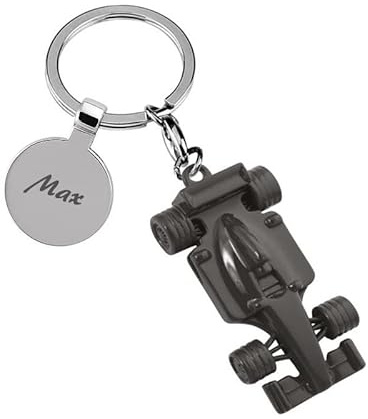 Amikado Formel 1 Schlüsselanhänger mit Namensgravur - Personalisiertes Geschenk - Vatertag - Geburtstag - Weihnachten - Valentinstag - Schwarz