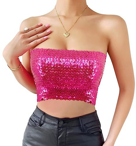 Naimo Haut à paillettes pour femme - Sans bretelles - Sans bretelles - Pour fête, rose, taille unique