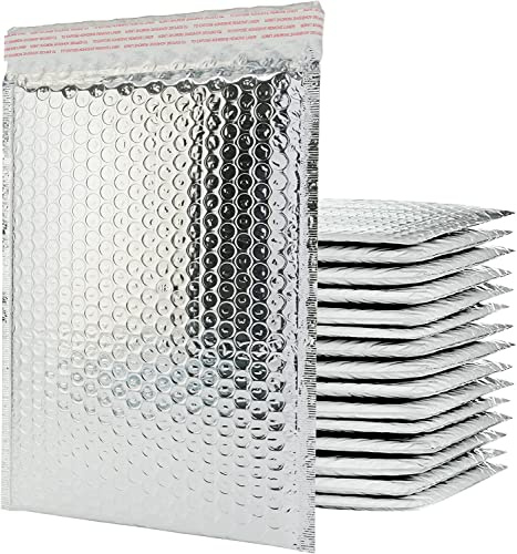 Blasenumschlag 100er-Pack, metallische Folie Luftpolsterfülle, wasserdichte selbstklebende Versandbeutel, dämpfende gepolsterte Umschläge für Versand, Post, Verpackung, Bulk (Silber, 190 x 230 mm)