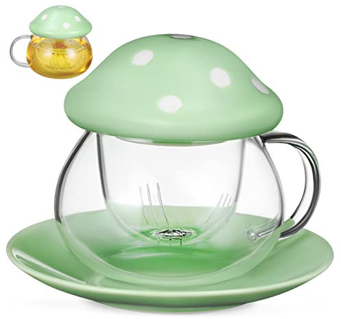 BESTonZON Copa De Champiñones Dijes Para Bisutería Cocina Kawaii Tetera Con Colador Filtro Infusor Tetera Kawaii Vasos Claros Copa De Vino De Setas Lindo Taza Té De La Tarde Vidrio