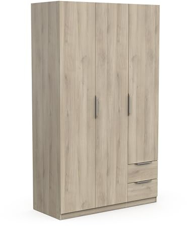 Demeyere Armoire Dressing avec Penderie Moderne 3 Portes 2 Tiroirs 4 Niches – Coloris Chêne Kronberg - 119,4 x 51,1 x 203 cm