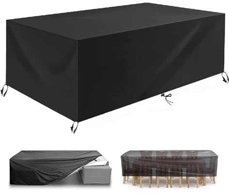 Abdeckung Gartenmöbel Winterfest 300x160x100cm Rechteckig Abdeckung für Gartenmöbel Winddicht Wasserdicht Anti-UV Schwarz 420D Oxford Gewebe Schutzhülle Gartenmöbel für Gartentisch Sitzgruppe