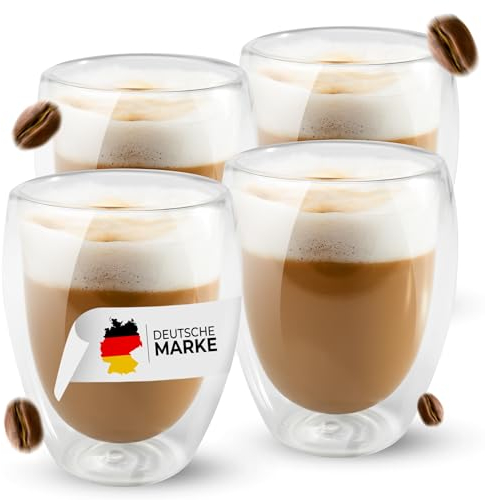 Lemontree 4er Set Latte Macchiato Gläser 350ml - doppelwandige Gläser - Design Kaffeetassen, Teegläser hitzbeständig, Cappuccino Tassen aus Borosilikatglas