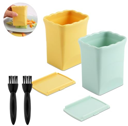 2uds Cortadora de Frutas de Mano, Multifuncional Cup Slicer de Acero Cortador de Frutas y Verduras Utensilios de Cocina con 2uds Cepillo de Limpieza para Fresa Plátano Ensaladas