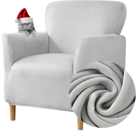 Highdi Elastischer Sesselbezug, Samt, Clubsessel, 1-Sitzer mit Armlehnen, universell, weich, Bezug für Sessel, abnehmbar, waschbar, für Hotel und Wohnzimmer (grau)