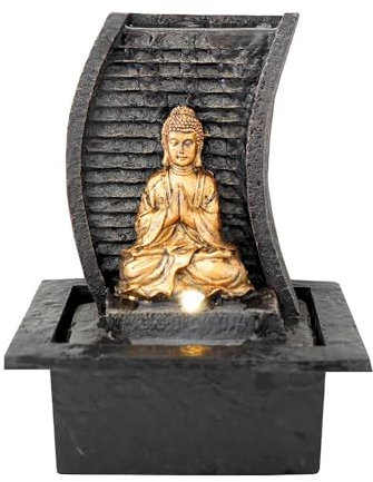 Fontaine d'intérieur LED Mur d'eau EDENWALL - avec Bouddha doré - Décor apaisant pour Bureau, Salon, Salle à Manger - ARUM