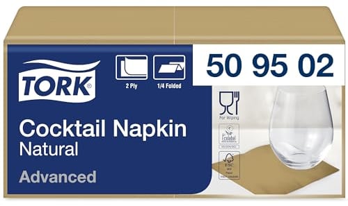 Tork Cocktailserviette Natur mit vorgedrucktem Umweltsymbol, 200 Servietten, 509502