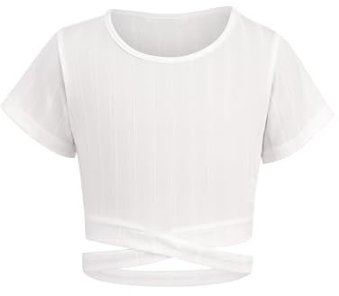 Arshiner Girls T-Shirts Crop Top Kids Summer Short Sleeve Solid Color Round Neck Shirt Casual Fashion Tee Shirt for Girls 11-12 Years White