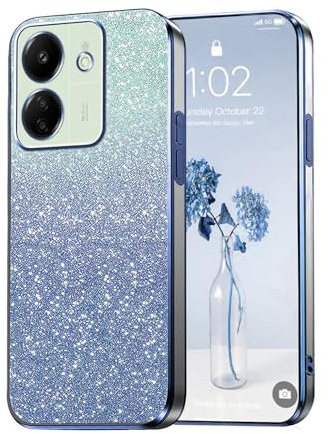 PanXCase Glitzer Hülle für Xiaomi Redmi 13C 4G / Poco C65 | Transparente Glitzer-Handyhülle für Mädchen/Frauen, Elegant, Bling und Durchsichtig, Ultradünn, Stoßfeste Schutzhülle, Blue
