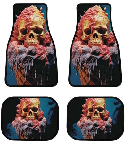 Lot de 4 tapis de sol de voiture universels pour voiture, rouleaux d'œufs et crânes, tapis de sol de voiture toutes saisons, talonnette conductrice, pour SUV, camionnettes, berlines, camions