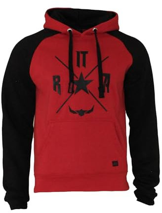 ROCK-IT Apparel Hoody Uomo Raglan Bicolore Felpa con Cappuccio Urban Streetstyle con Cappuccio Taglie S-5XL Hoody Senza Cerniera Hoody con Interno in Pile Rosso M